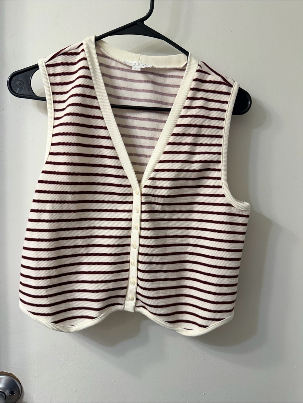 iris Striped Button-Front Knit Tank - Cream & Burgundy